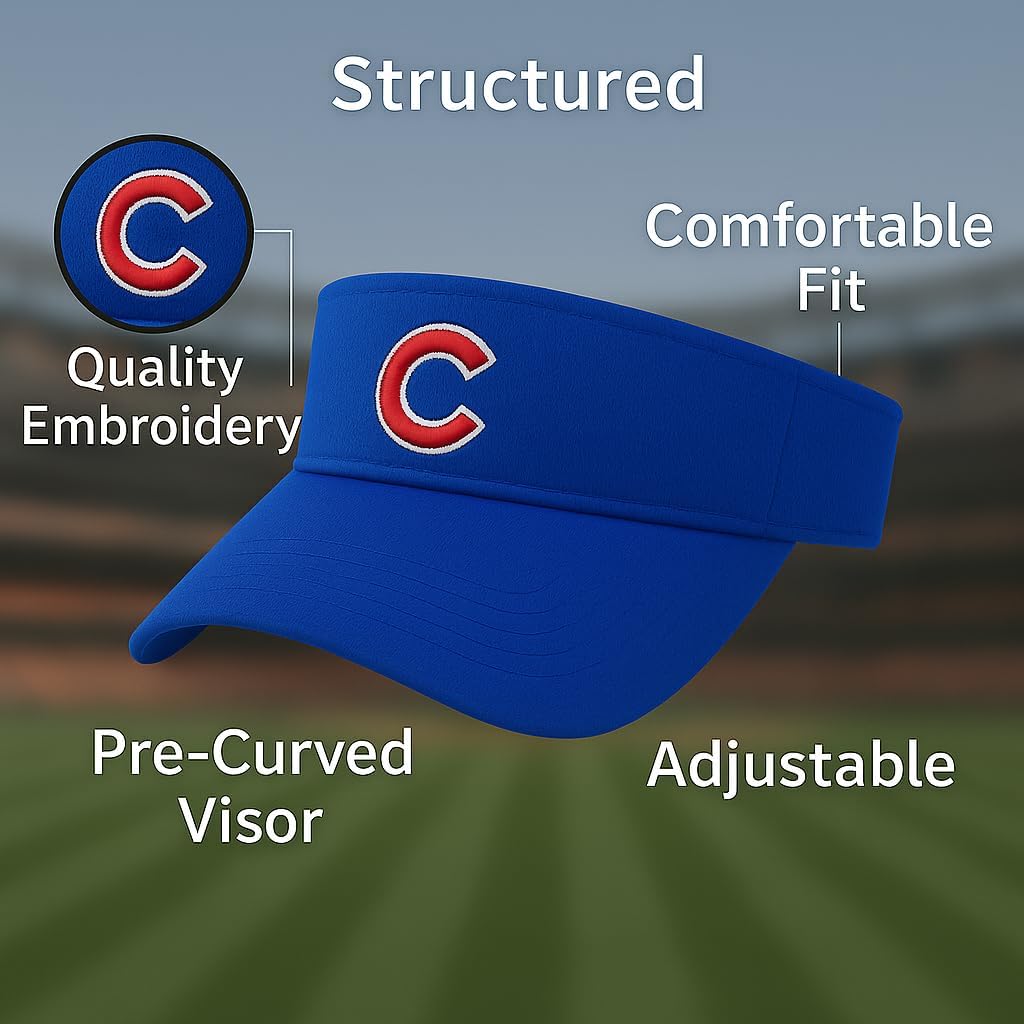 Officially Licensed Chicago Baseball Team Visor Hat MVP Adjustable Cubs Logo Embroidered Blue Cap