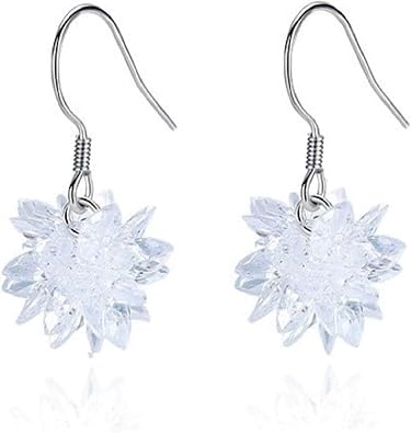 Womens Fashion Ice Crystal Flower Snowflake Dangling Hook Earrings, Rhinestone CZ Jewellery Charm Gift