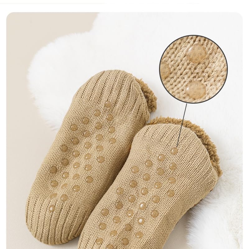 Women Winter Slipper Socks Winter Fuzzy Fleece-Lined Warm Socks Ladies Thermal Gel Grip Cute Sherpa Sock3