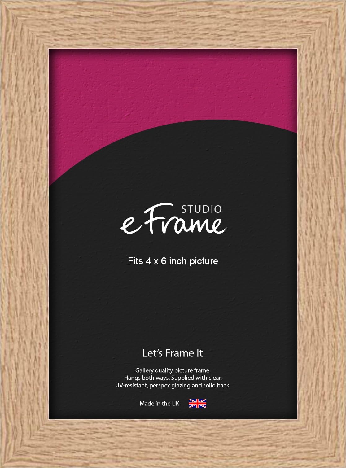 eFrame 4x6inch Frame - Solid English Oak Natural Wood Wood 6x4inch Picture Frame (10.2x15.2cm) / 4x6inch Natural Wood Photo Frame. Fitted with Clear Perspex (Non-Glass)
