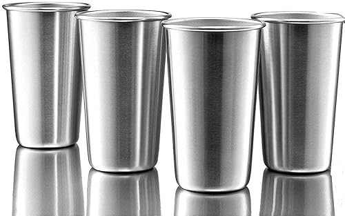 Paquete de 4 vasos de acero inoxidable, vaso de 16 onzas, vasos de metal de alta calidad, vasos apilables y duraderos