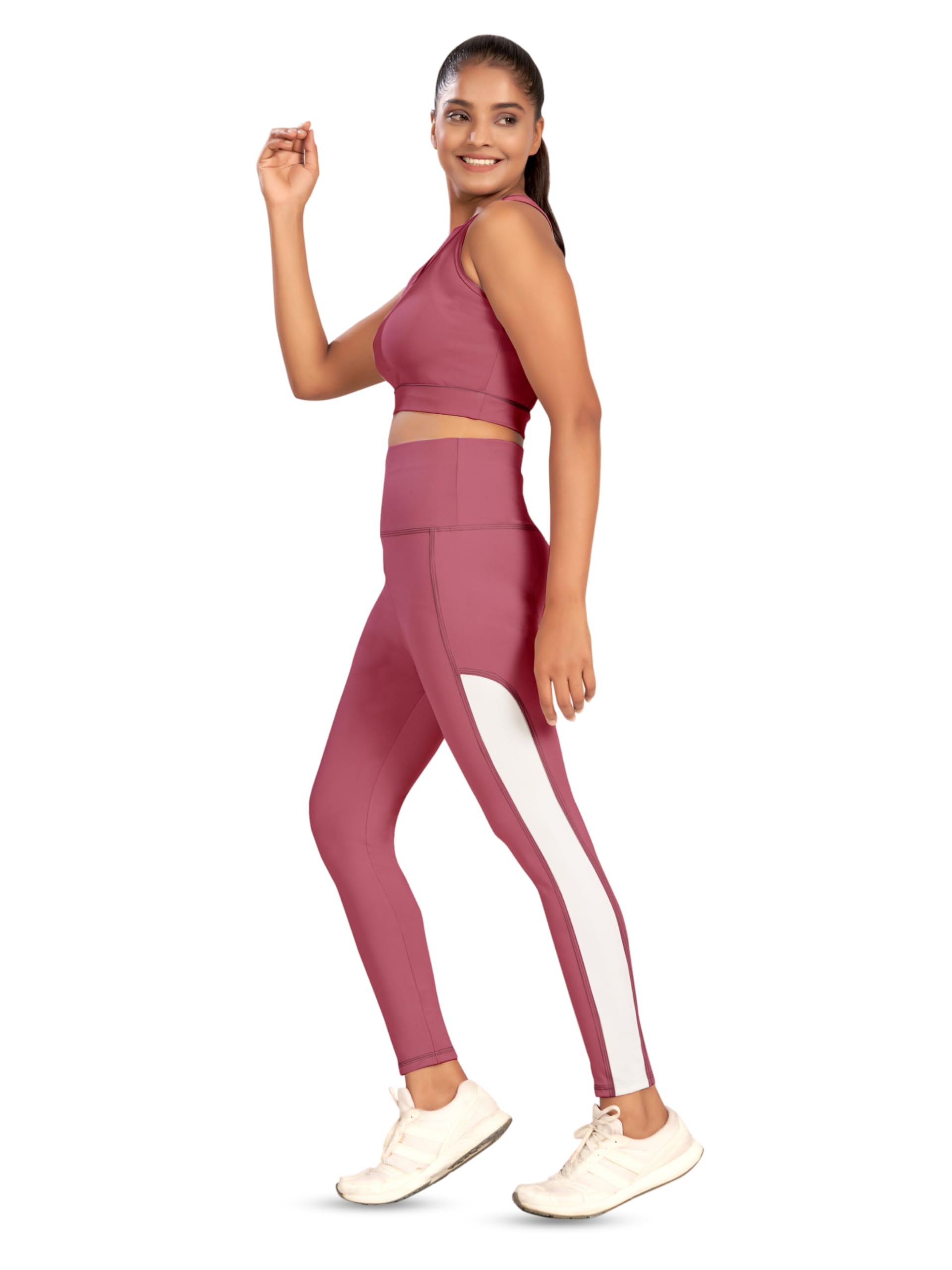 Women’s Polyester Blend Tracksuit Top and Bottom Set with Solid Pattern Stretchable High Rise Style Leggings Sleeveless Round Neck and Standard Length | Workout Gym Set for Yoga-image-38