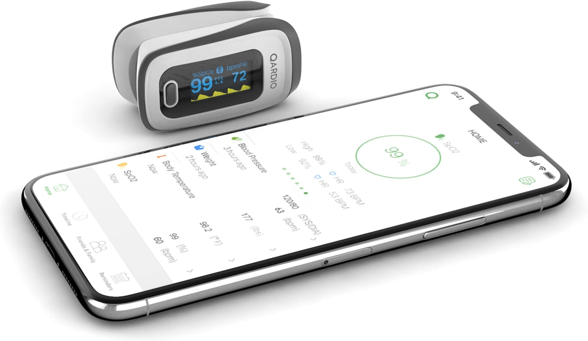 Qardio Bluetooth Pulse Oximeter and Smart SpO2 Blood Oxygen Sensor. Track Results Over Time with the Free Smartphone App for iOS and Android.