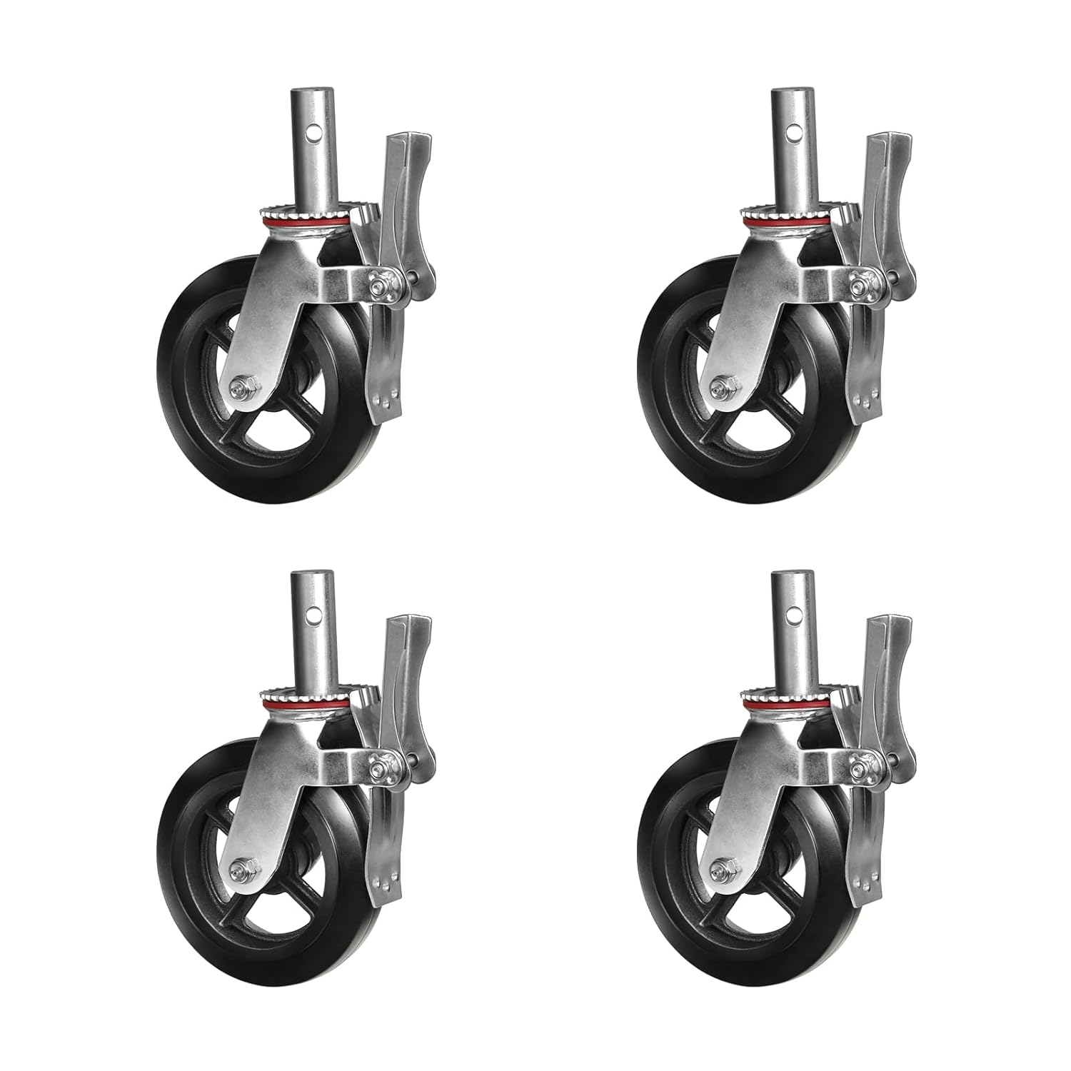 Scaffold Casters 6"x2" Heavy Duty Casters, Dual Locking Rubber Swivel Caster 360 Degrees Industrial Casters, Set of 4 with up to 4400LB Capacity