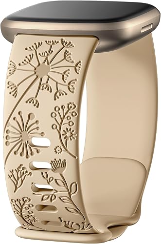Correas grabadas con flores compatibles con correas Fitbit Versa 4 para mujeresFitbit Versa 3Sense 2 1 correas para mujer, bonita correa de repuesto