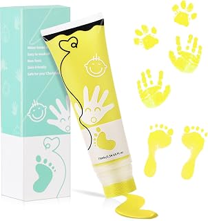 75ml Yellow Baby Hand and Footprint Ink Kit, Baby Handprint Footprint Paint for Newborn Keepsake, Dog Cat Paw Print Kit, Washable, Non Toxic Acid-Free, Safe Gentle for Ideal New Mom Gifts