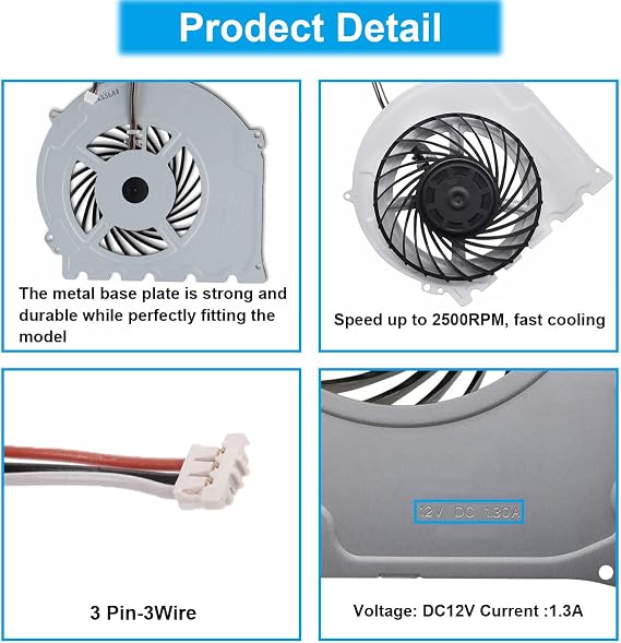 for PS4 Slim Internal Cooling Fan,CPU Cooling Fan Replacement Fan Low Noise 2500RPM for Sony for PS4 Slim CUH-2015A CUH-2016A CUH-2017A CUH-2 KSB0912HD G85G12MS1AN-56J14 Series