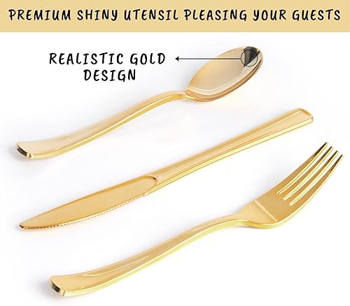 Miniatura 3 de Gold Party Supplies - Juego de cubiertos con platos de papel, servilletas, vasos, blanco, vajilla de papel desechable de puntos dorados que sirve