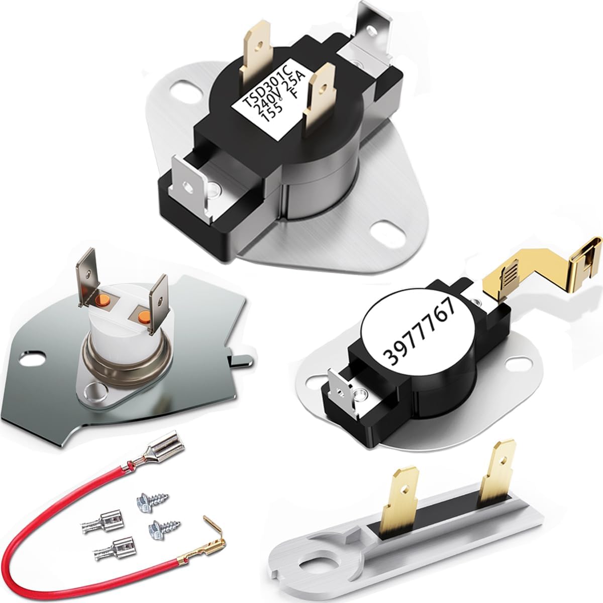 WP3387134 Cycling Thermostat, WP3392519 Dryer Thermal Fuse for Whirlpool maytag Kenmore, with 3977393 Cut-Off Fuse Kit WP3977767 Dryer High-Limit Thermostat Replaces Parts 3392519 3387134 3977767