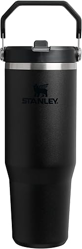 Stanley IceFlow 2.0 - Vaso con pajilla abatible con asa, 30 onzas, tapa giratoria y popote abatible, botella de agua resistente a fugas, acero