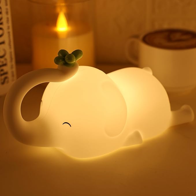 MAGOHMT Silicone Elephant Night Light for Kids - 3-Level Dimmable & Rechargeable LED Lamp, Touch Control Soft Animal Light for Nursery, Baby Room Decor