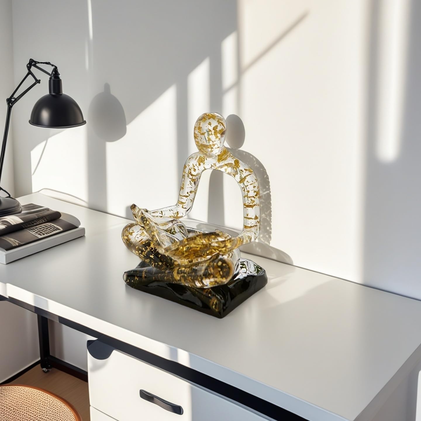 XINXUAN Resin Abstract Sculpture, Meditation & Reading Posture, Modern Home Decor Decor for Desk/Shelf, Art Statue (Think - Gold Foil Color) (Reading - Gold foil Color)