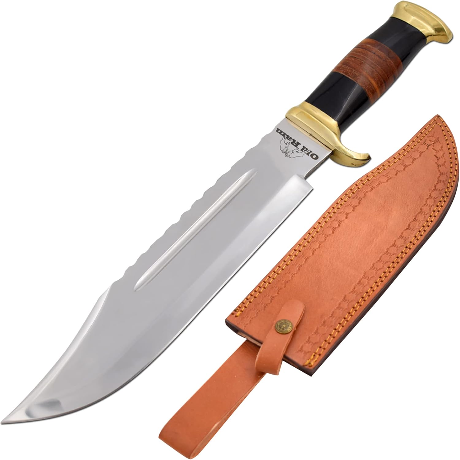 Handmade Classic Bowie Knife 440 Stainless Steel Fixed Blade Handle with Solid Hilt – Premium Stitched Leather Sheath Included (Classic Bowie)