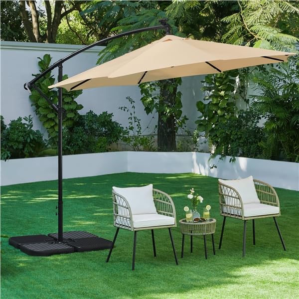 Yaheetech Base per Ombrellone Set 4 Pezzi Pesante Riempibile con Sabbia o Acqua 60L in HDPE con 4 Connettori Motivi di Rattan per Esterno Giardino Terrazza Nero