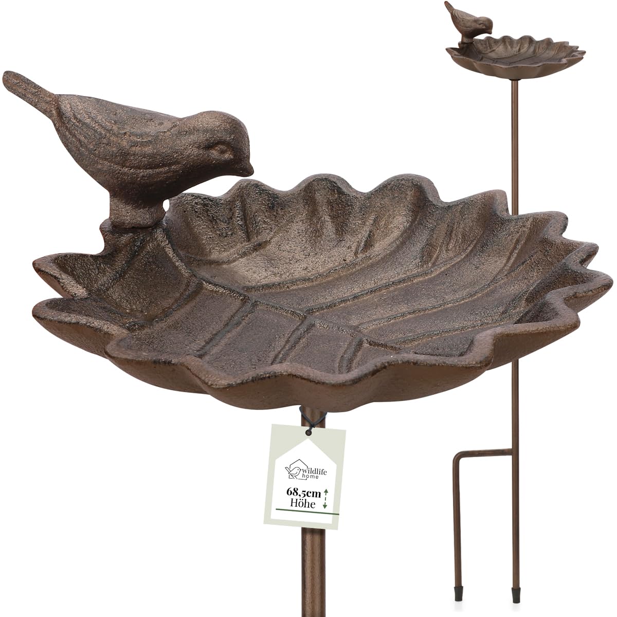 wildlife home Bebedero para pájaros de pie grande sobre barra, bebedero para pájaros con estaca para jardín, balcón, baño para pájaros de hierro fundido, resistente a las heladas, bebedero de agua