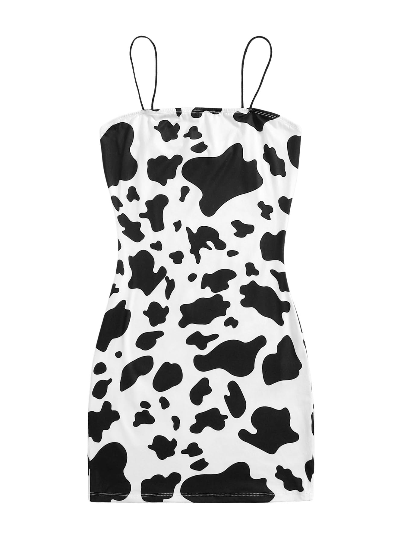 WDIRARA Women's Cow Print Bodycon Mini Cami Dress Spaghetti Strap Dresses