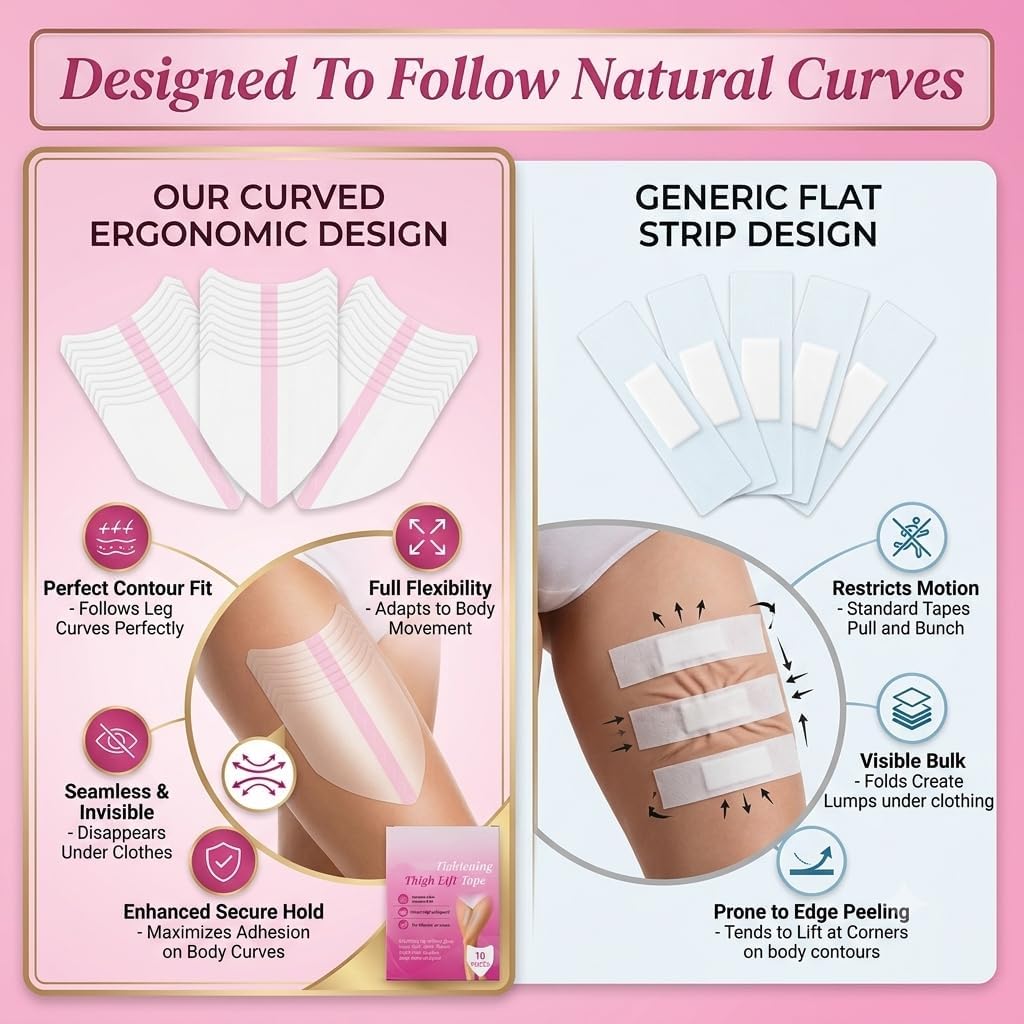 Invisible Thigh Tape - 10 Pcs Leg Lifting Strips - Clear Adhesive Patches for Smoothing Cellulite Appearance - Waterproof & Hypoallergenic Body Tape for Contouring