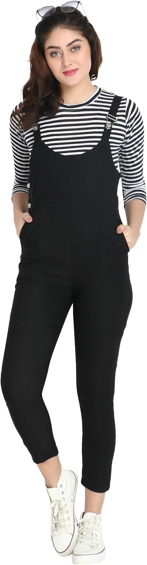 DIMPY GARMENTSCotton Blend Striped Maxi Women's Dungaree Dress with Top