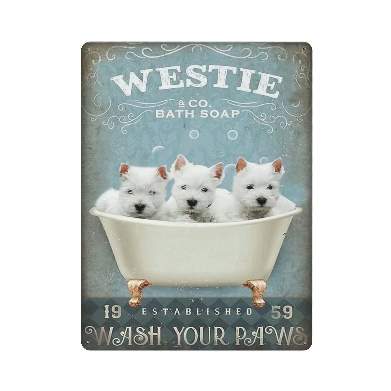 AOOEDM Westie Wash Your Paws Vintage Metal Tin Sign for Home Coffee Shop Office Wall Art Metal Poster Garage Decor Man Cave Sign Inspirational Quote Wall Decor