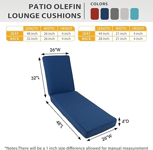 Miniatura 2 de Sundale Outdoor Cojines para tumbona de patio resistentes al agua, almohadilla gruesa y duradera con correas, perfecta para patio, jardín, piscina