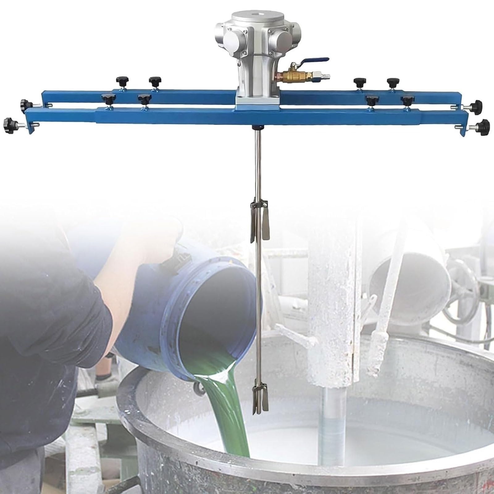 Mezclador de pintura neumático, agitador de aire para tanques IBC, capacidad de 1 tonelada/1000 L, hélice plegable, motor de aire de 265 galones, perfecto para pintura, tinta, revestimientos, mezcla