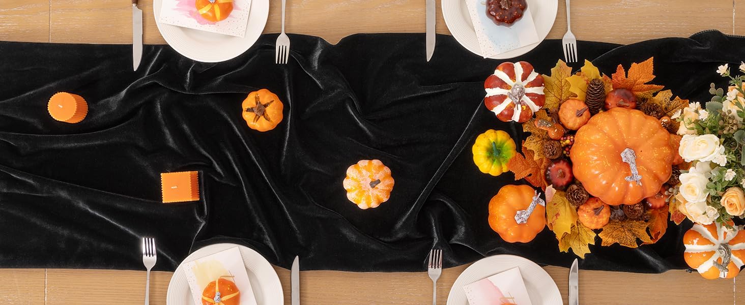 DeZerlor Velvet Table Runner Christmas Table Runner 20 x 120 Inch Luxurious Elegant Velvet Fabric Table Decorations for Xmas Dinner Holiday Wedding Bridal Baby Shower, Black（3 Pack）