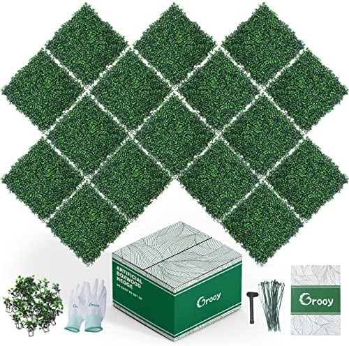 GROOY 16PCS Boxwood Panels, 20"x20" Grass Wall, Plant Wall, Grass Backdrop Wall, Privacy Screen, Sun Protected Green Wall Decor Outdoor, Indoor, Garden, Backyard and Décor