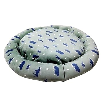 Emily Pets Dog Round Shape Bed Ultra Soft Ethnic Velvet Dog Bed | CAT Bed | Puppies Puppy Bed | Rabbit Bed Non-Slip Bottom (Green Color-Large)