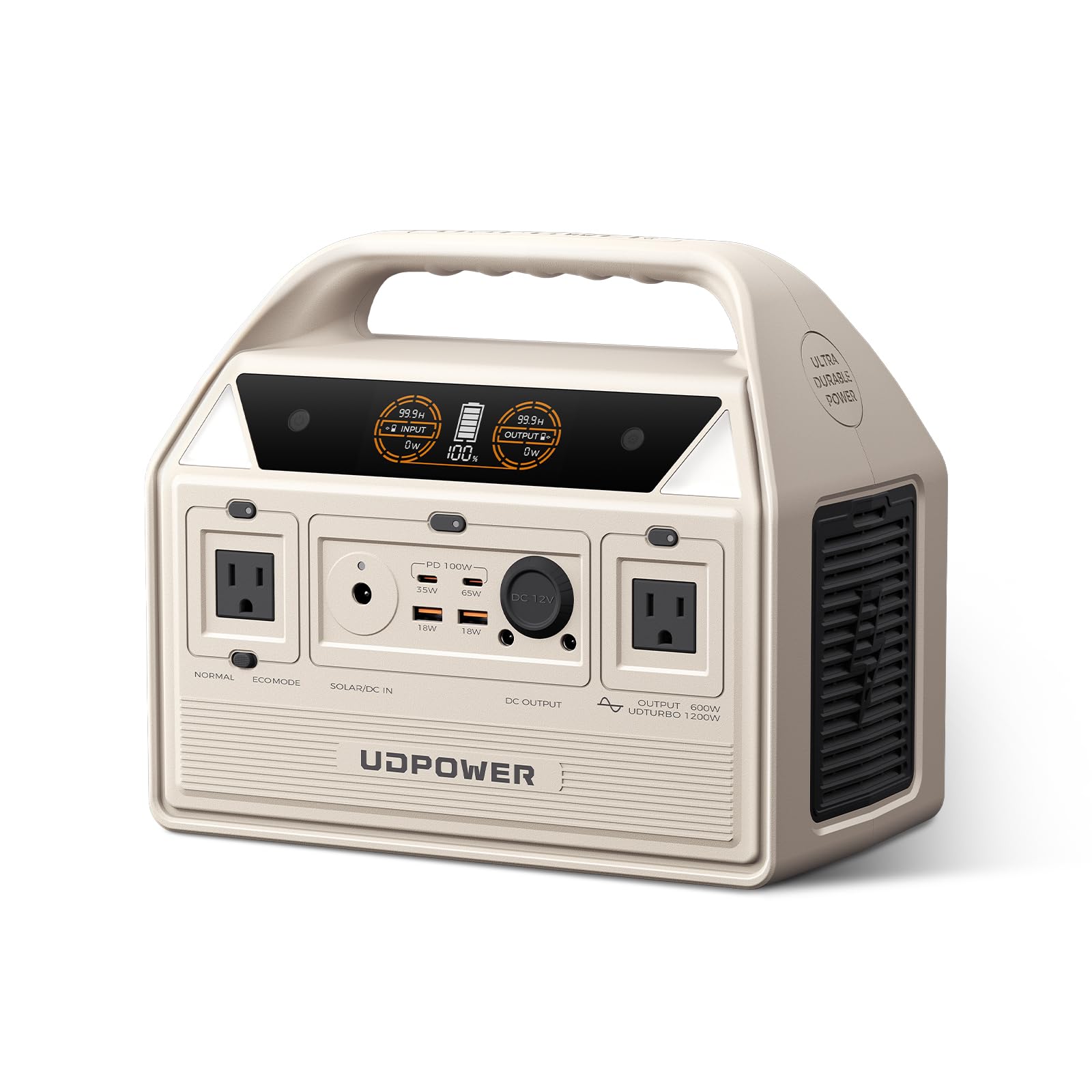 UDPOWER C600 Portable Power Station - 600W Surge 1200W AC Output 595Wh LiFePO4 Battery Solar Generator for Camping