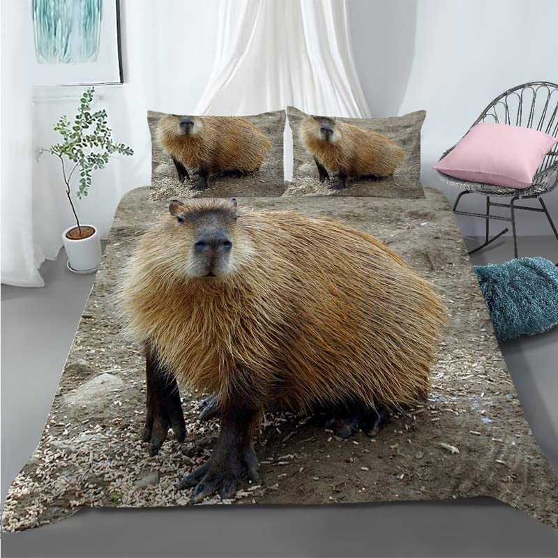 Parure de lit capybara 160x200 housse de couette microfibre de qualité supérieure 110g/㎡