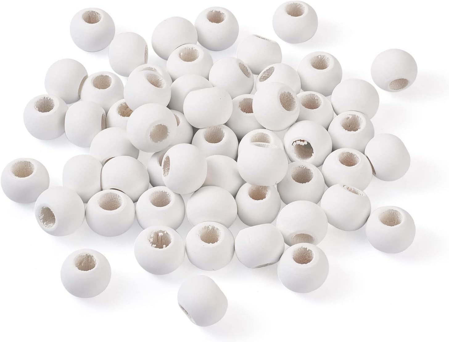200Pcs White Wood Beads Painted Large Hole Wooden Loose Beads Round Smooth Wooden Spacer Macrame Beads for Necklace Bracelets Jewelry Making Hole: 10mm