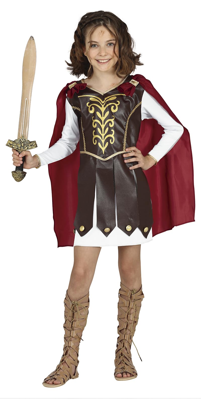 FIESTAS GUIRCA Gladiator Girls Fancy Dress Costume - Dress with Golden Details and Red Cape for Children 5-6 Years โ image 1
