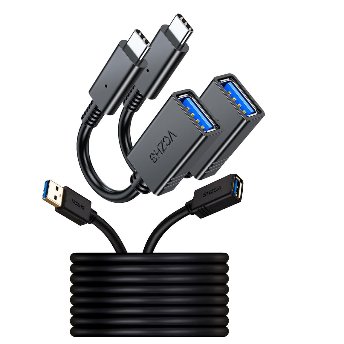VCZHS TechUSB3.0 Extension Cable 20ft & USB to USBC-C Adapter