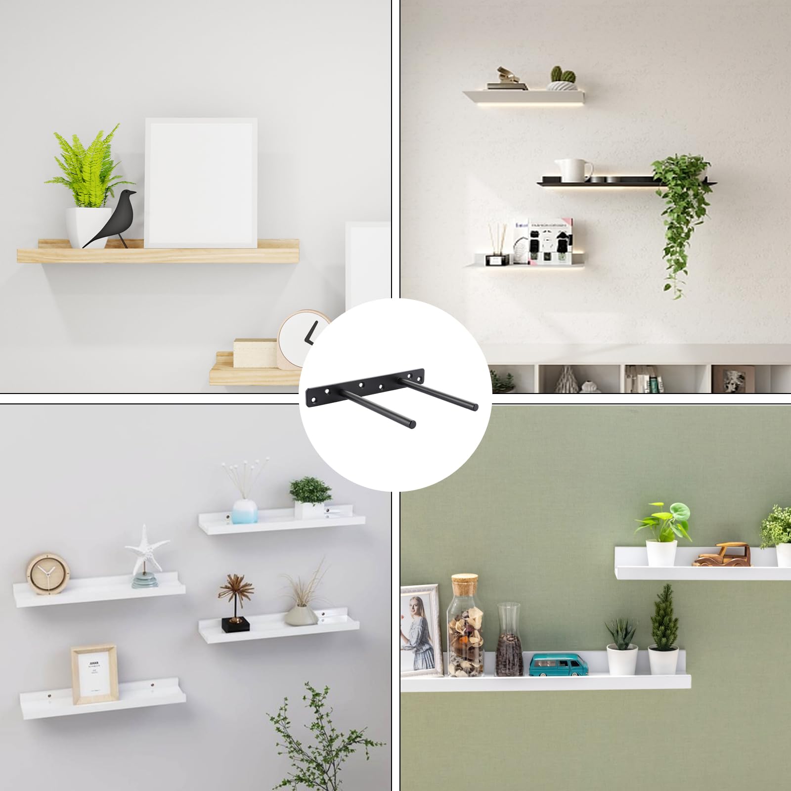 YOUNTHYE Support Etagere Invisible 4 PCS 200x145MM Double Tube Noir Fixation Robuste pour Etagere Murale avec 24 Vis 60MM
