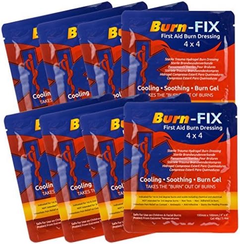 Burn-FIX 4" X 4" First Aid Burn Gel Dressing – Immediate Pain & Relief Burn Cream - Hydrogel For 1st, 2nd Degree Burns - Chemical, Razor & Sunburns - Burn Care Treatment for Home, Work & Fire | 8 Pack