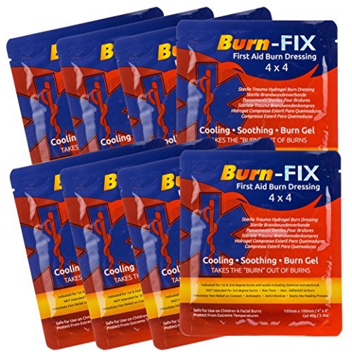 Burn-Fix 4" X 4" First Aid Burn Gel Dressing – Immediate Pain & Relief Burn Cream - Hydrogel For 1St, 2Nd Degree Burns - Chemical, Razor & Sunburns - Burn Care Treatment For Home, Work & Fire | 8 Pack #TOP22