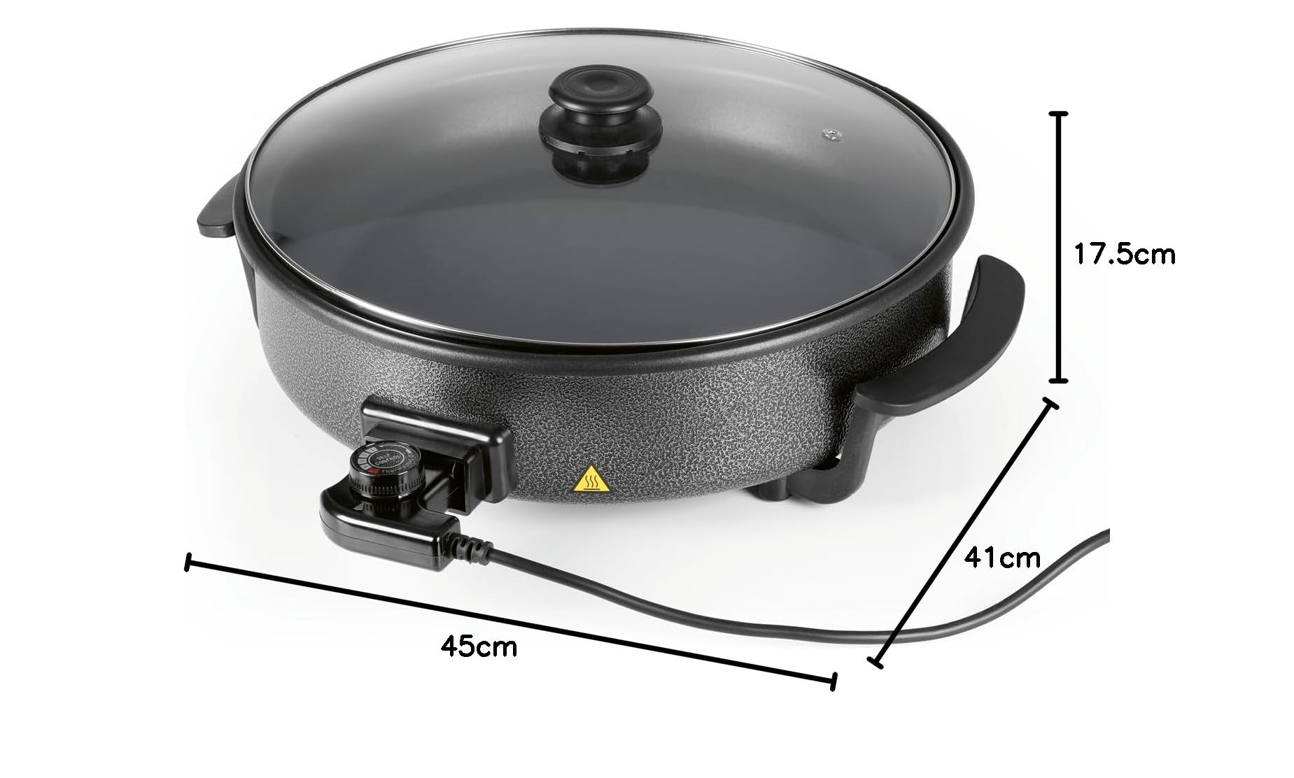 GOURMETmaxx Poêle électrique ⌀ 40cm | Hot Pot thermostatique, couvercle en verre & volume XXL avec revêtement antiadhésif - parfait pour paella, braisage & wok | 1500W