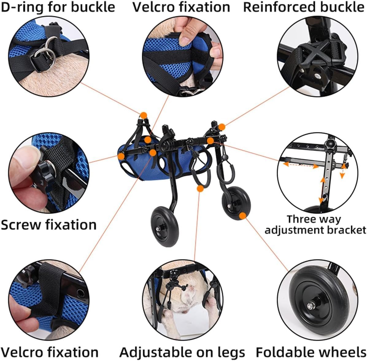 Fauteuil roulant réglable pour chien Membre postérieur Patte postérieure Handicapé Chat Chien Aide à la mobilité Chariot Jambes Réhabilitation Outils de marche légers pour animaux,XS