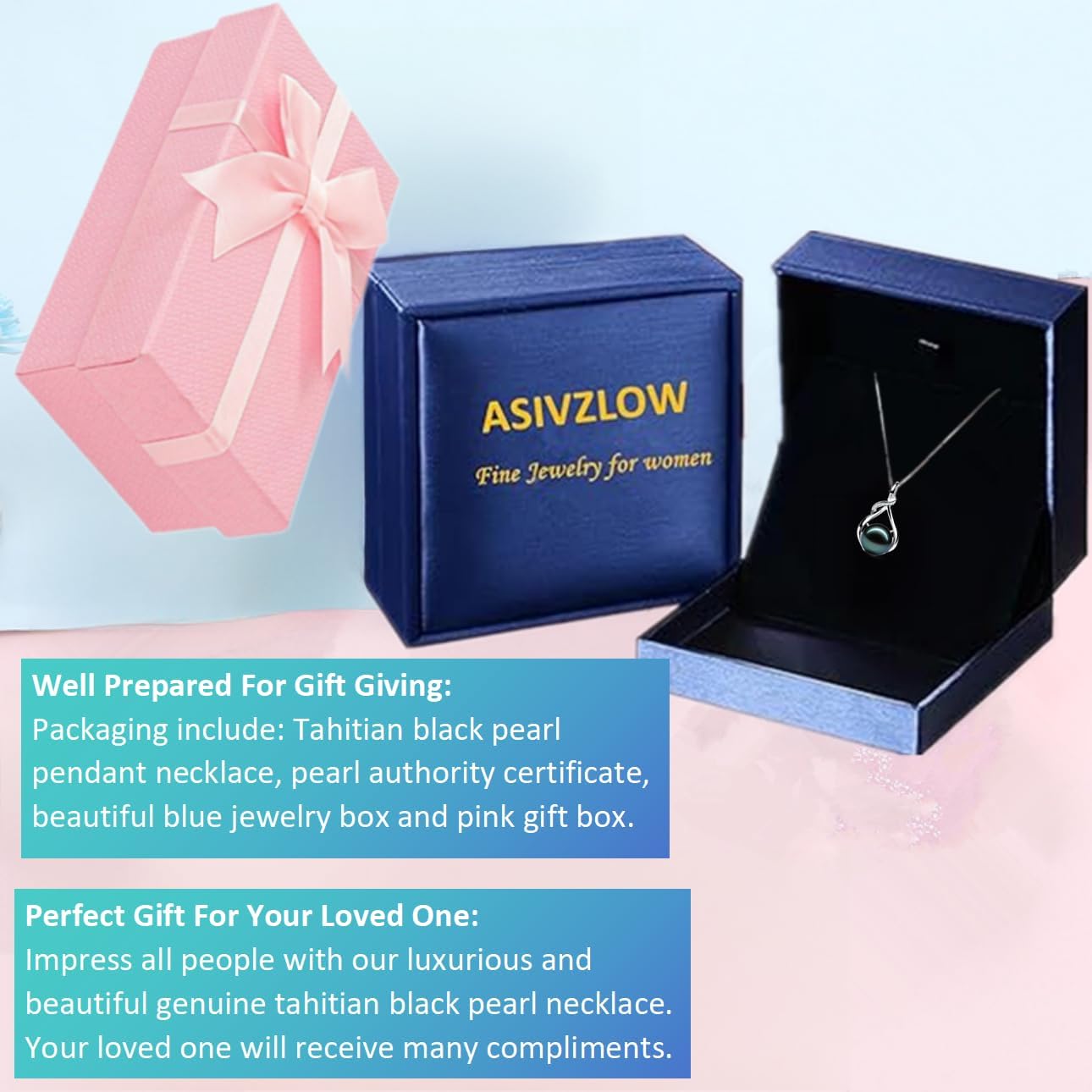 5A Grade Tahitian Black Pearl Pendant Necklace - Noble Elegant Gift for Wife, Mom, Girlfriend, Friend, Wedding, Birthday, Anniversary, S925 Sterling Silver Rhodium Plated Fine Jewelry, Valentine's Day, Christmas Day for Mother's Day Women Everyday Gift - Image 6