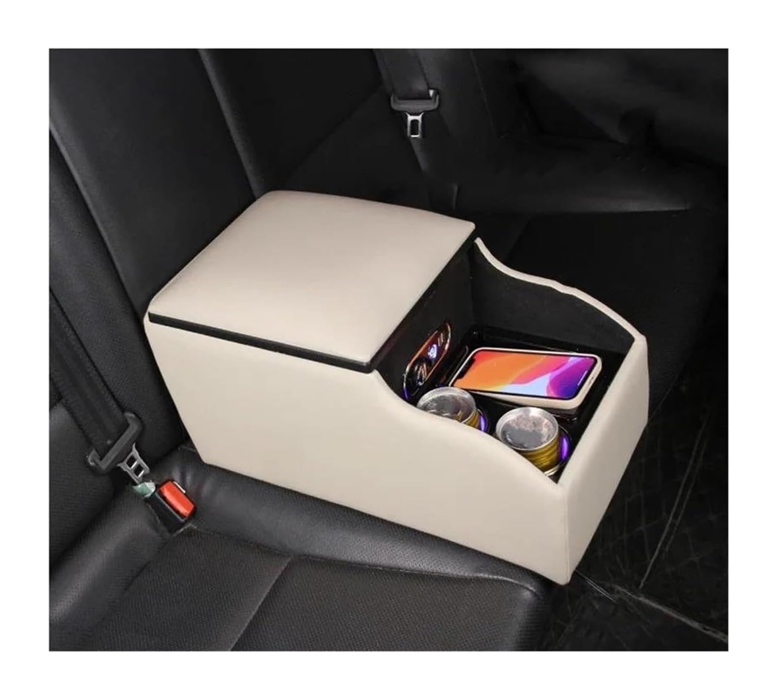 Hckclmbmzw Model B Beige For Fiesta For Ecosport For Mondeo For Kuga For Edge Car Interior Rear Handrail Armrest Box With Atmosphere And Charging Car Armrest Center Console(Model B Beige)