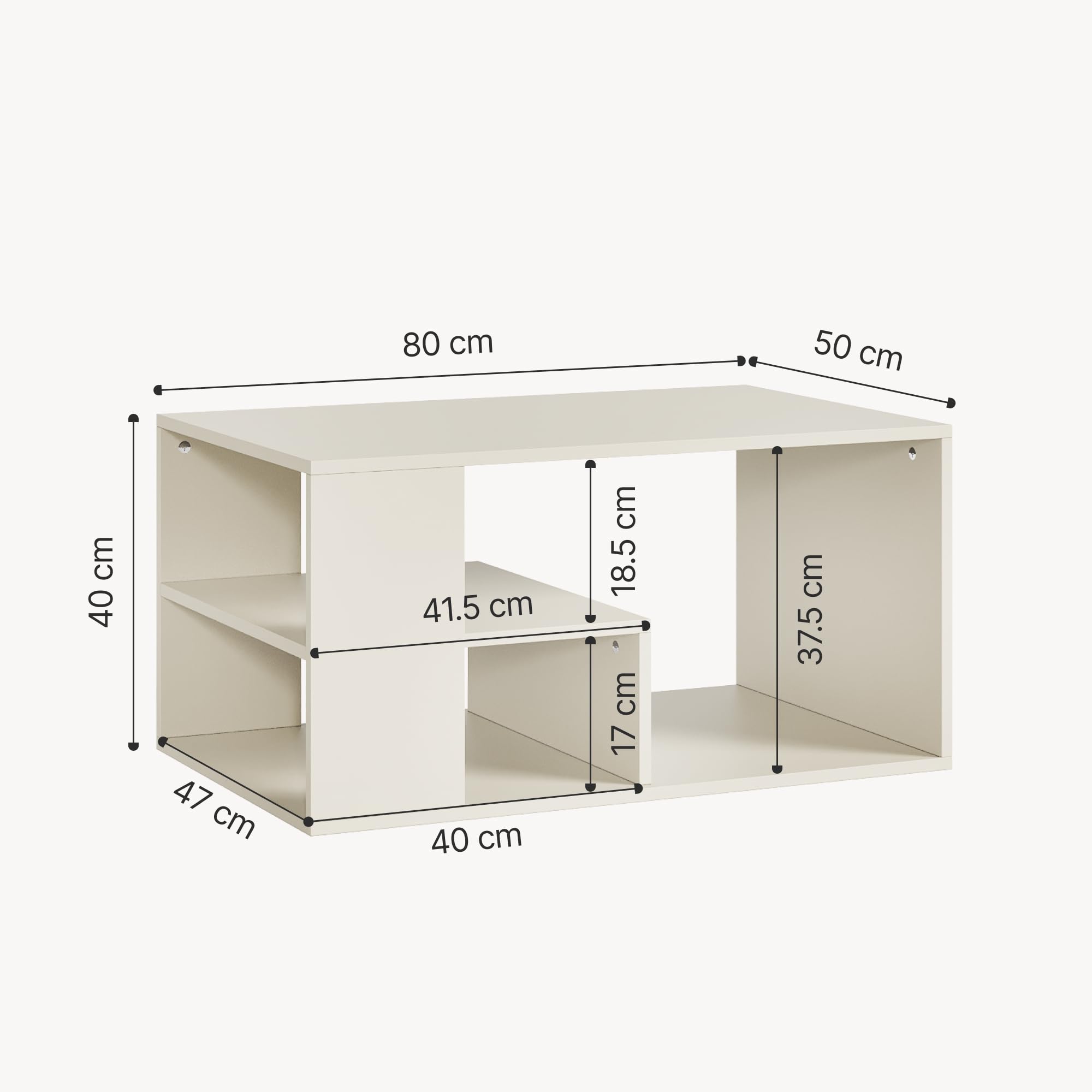 [en.casa] Couchtisch Antaa Wohnzimmertisch 80 x 50 x 40 cm Sofatisch mit Stauraum Beistelltisch rechteckig Kaffeetisch Sandfarben