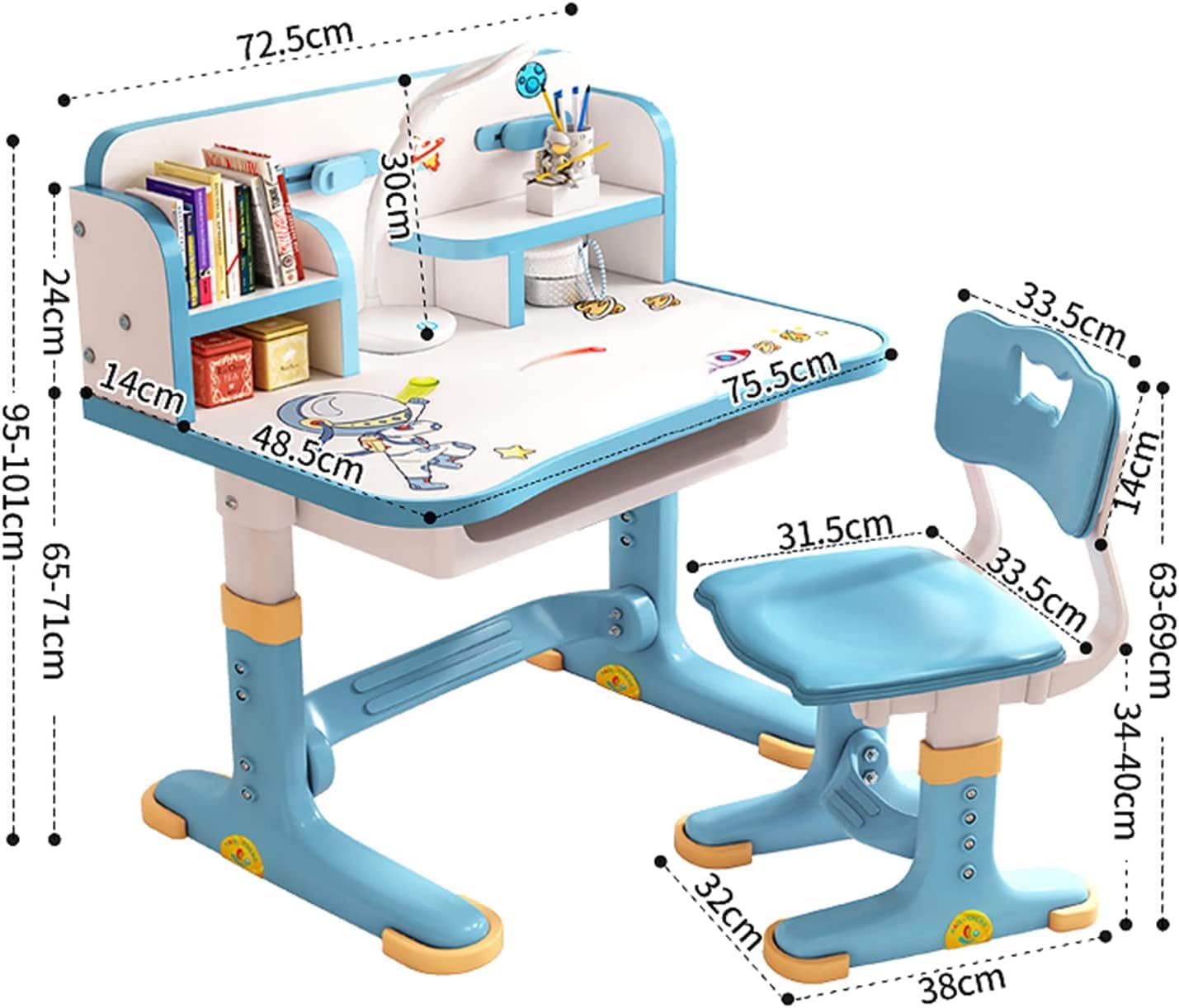 Kinder Tisch Stuhl Set, kinderschreibtisch höhenverstellbar, Kinder Schreibtisch für Jungs & Mädchen, Schreibtisch Set für Kinder mit Stuhl und Schublade (Blau 1)