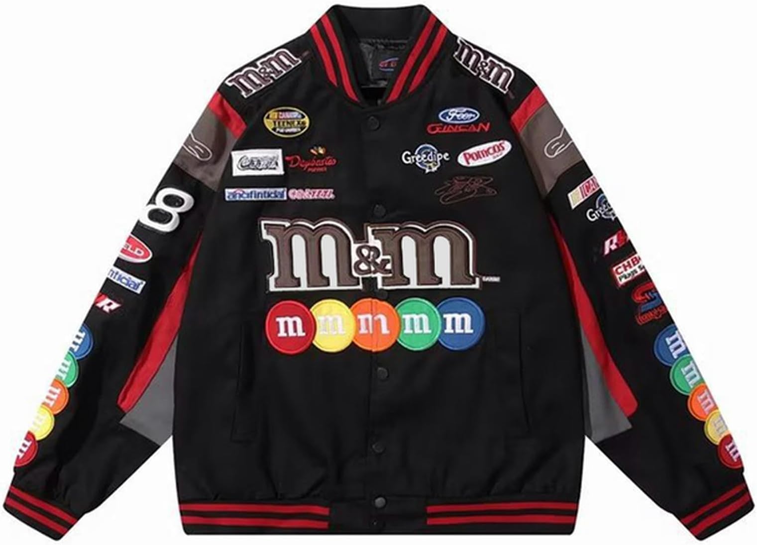 Bomber Jacket Men Women Hip Hop M&M Embroidery Motorcycle Loose Baseball Coat Casual Street Racing Varsity Outwear