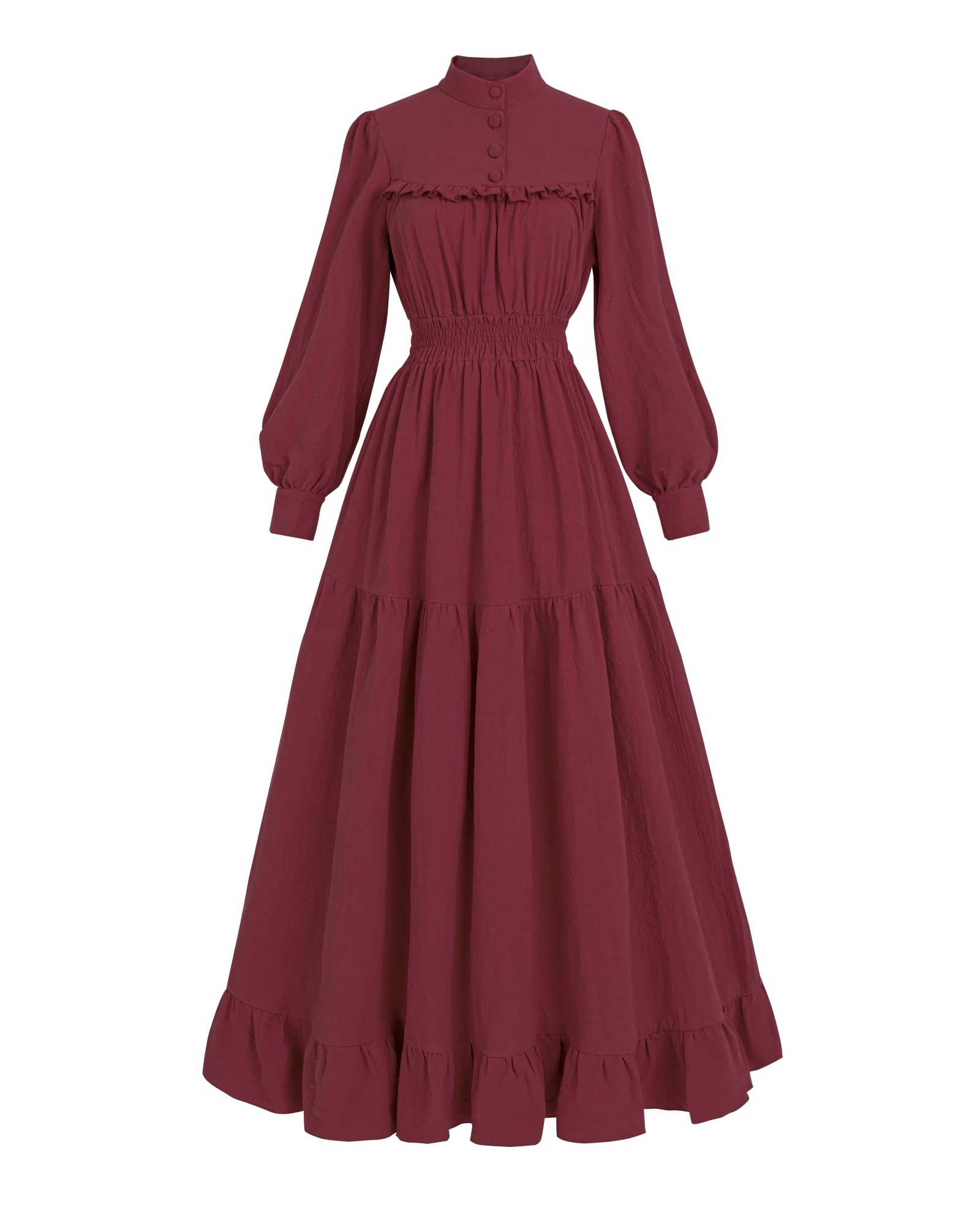 FCCAM Medieval Clothing Women's Vintage Dresses Women Victorian Dress Women's Medieval Dress Cotton Long Sleeve Wine Red L — image 1