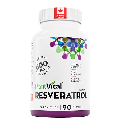 PlantVital RESVERATROL HIGH POTENCY 90 Vegan Capsules (not pills) 600mg 50% Trans-Resveratrol Supplement Provides Powerful Antioxidants known to Support Healthy Cellular & Cardiovascular Function. Non-GMO