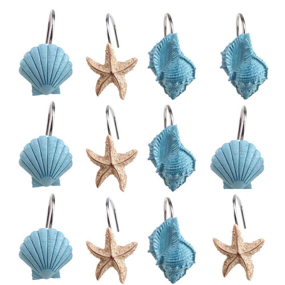 LIPOVOLT@12 PCS Decorative Seashell Shower Curtain Hooks Bathroom Beach Shell Decor