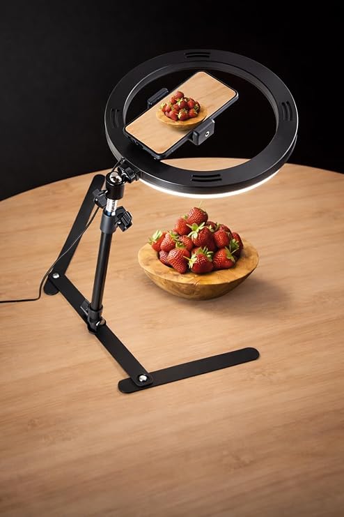 10 Masaüstü Ring Light Çekim Standı – 30-47,5 cm Ayarlanabilir Yükseklik, Telefon Tutuculu Ürün Video & Fotoğraf Çekim Selfie Işığı Tripod, CZ-035, Siyah