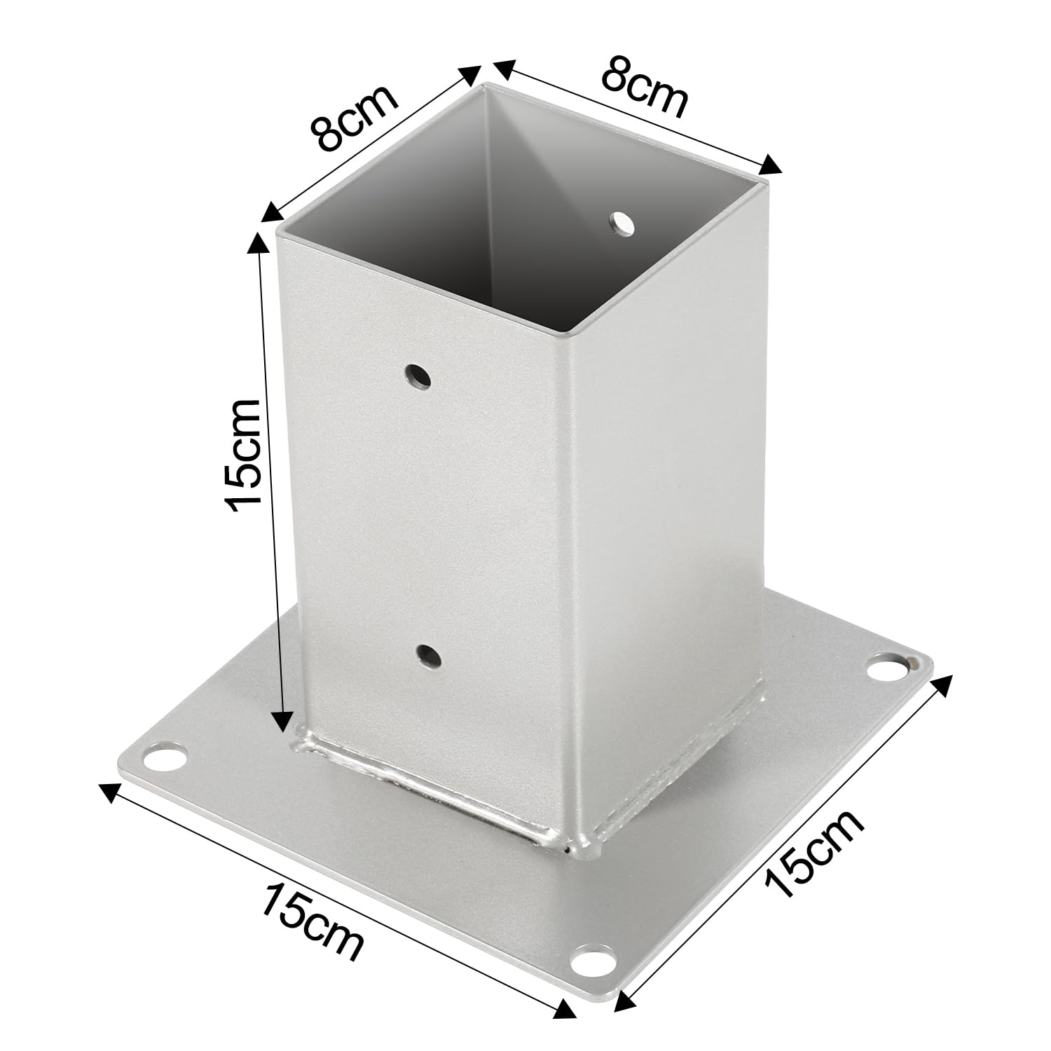 Eulenke Support de poteau avec douille à visser - Convient pour poteaux en bois carrés de 80 x 80 mm - Ancre de qualité supérieure - Galvanisé à chaud - Argenté