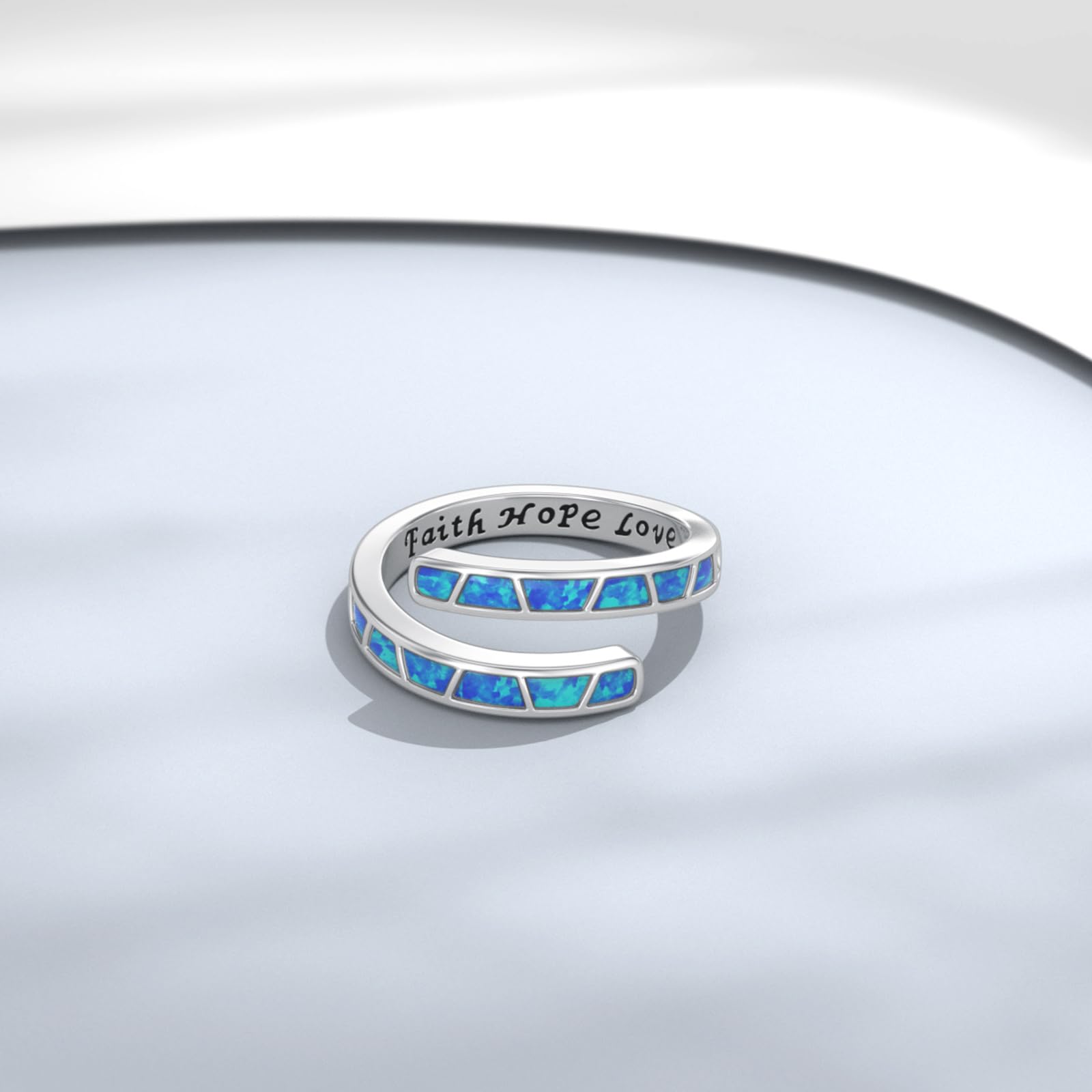 Glaube Hoffnung Liebe Ring 925 Sterling Silber Opal Ringe Damen Opal Ring Schmuck Verstellbarer Ring Geburtstags Geschenk Weihnachten Mädchen Frauen(Faith Hope Love)