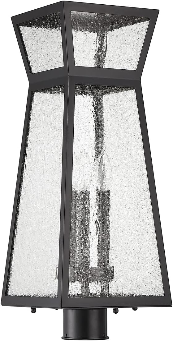 Savoy House 5-633-BK Millford Modern Mission Clear Seeded Glass Outdoor Post Lantern, 3-Light 180 Total Watts, 23" H x 9" W, Matte Black